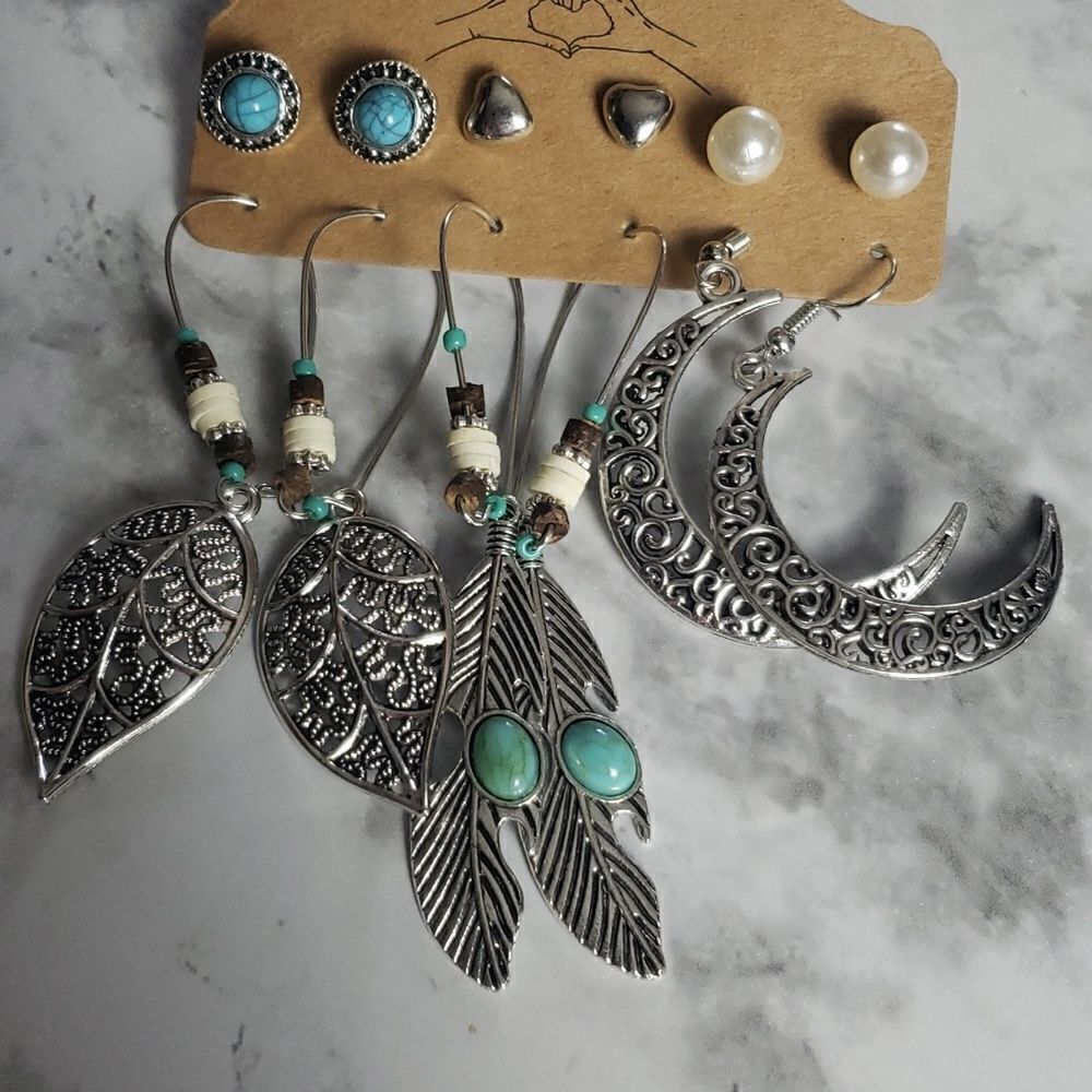 ‎Silver and Turquoise Earring Set - Picture 3 of 5